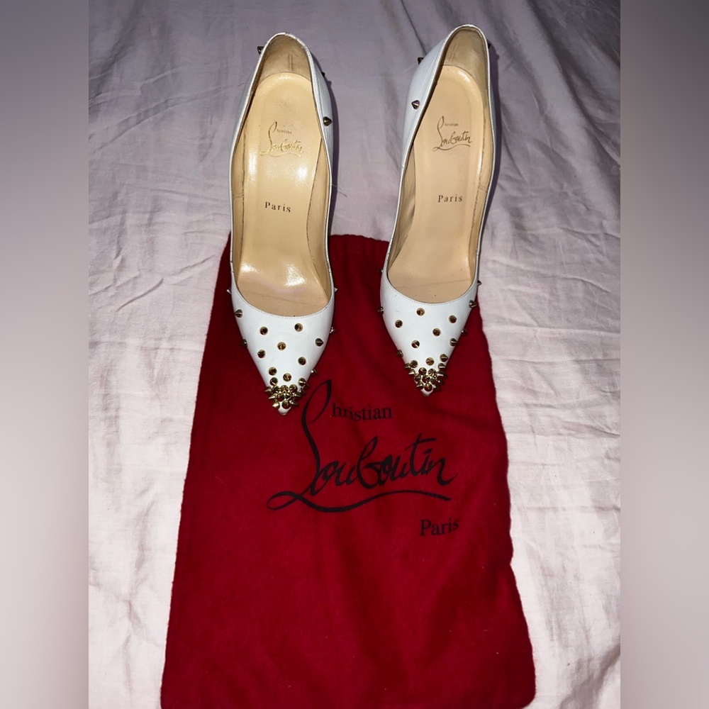 Christian Louboutin White Leather Degraspike Embellished Spiked Stiletto Heel 40 - Picture 2 of 12